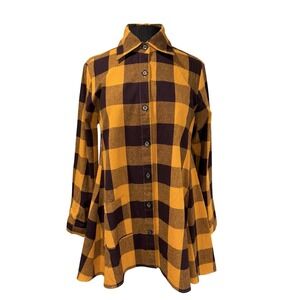 New Shana Plaid Floral Button UP Swing Tunic Size M Autumn Color Pockets Collard